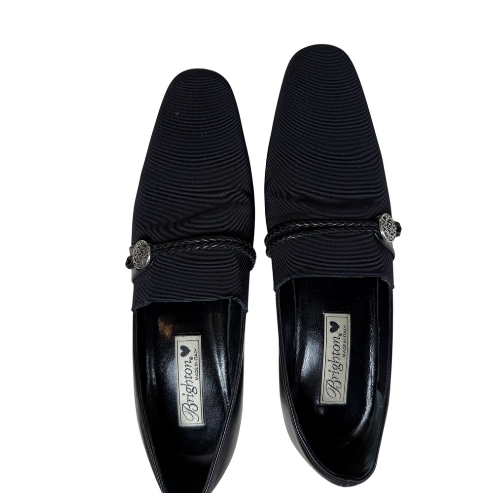 Brighton Made in Italy Black Fabric Leather Trim Block Heel Pumps Shoes Women 8M
